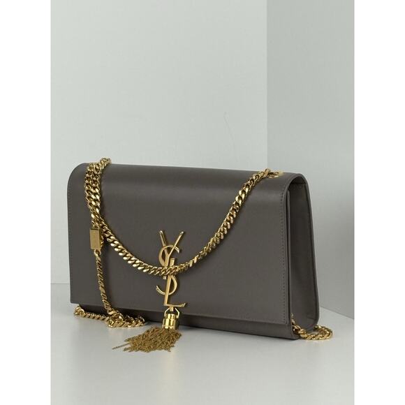 SAINT LAURENT Kate Medium Gray Leather Shoulder Bag - Picture 1 of 16